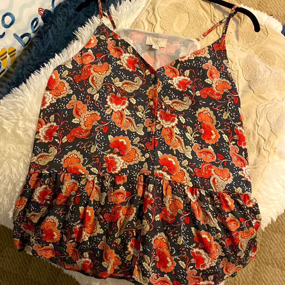 LOFT Paisley & Floral Vneck Spaghetti Strap Peplum top. Never worn.
